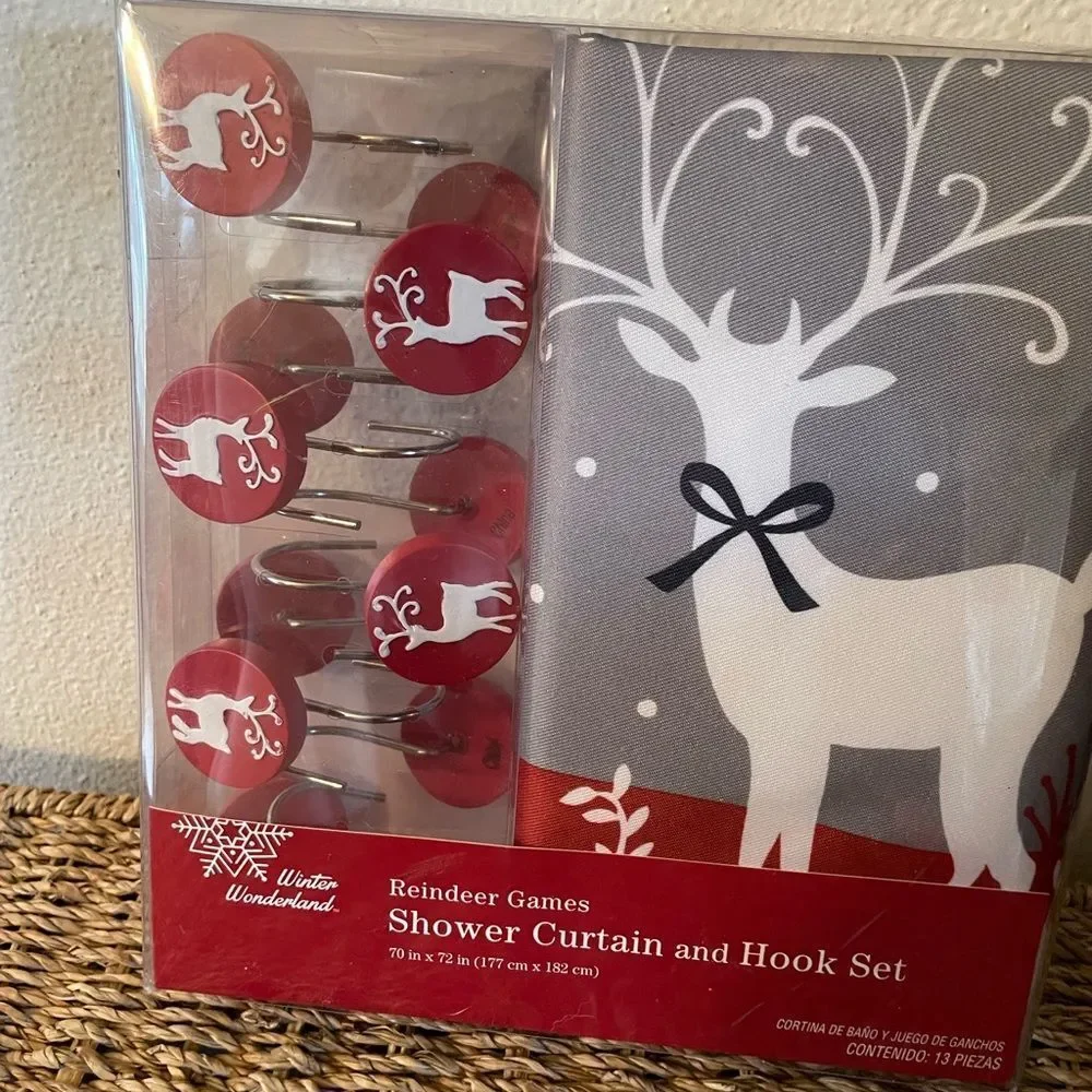 Reindeer Games Shower Curtain and Matching Hooks